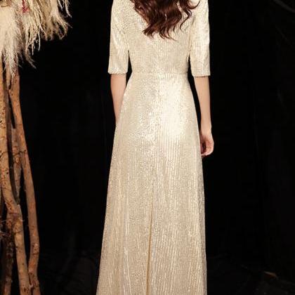 Golden Banquet Evening Dress Woman 2023 Style..