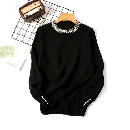 Autumn And Winter Nailed Bead Pullover Sweater..