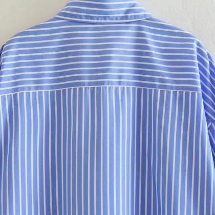Summer Fashion Blue And White Striped Shirt Single..