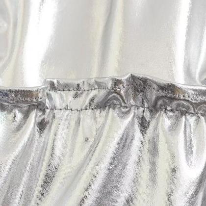 Summer Fashion Fresh Elastic Waist Metallic Silver..