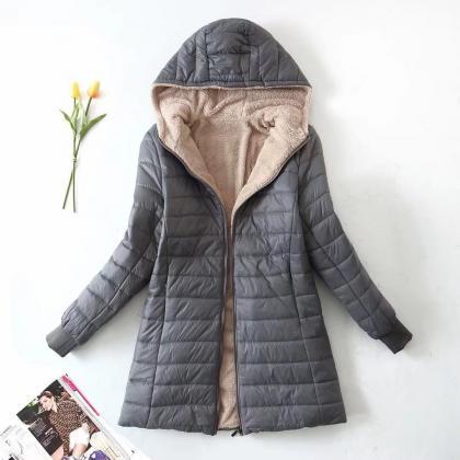 Autumn And Winter Mid-length Korean Version Hooded..