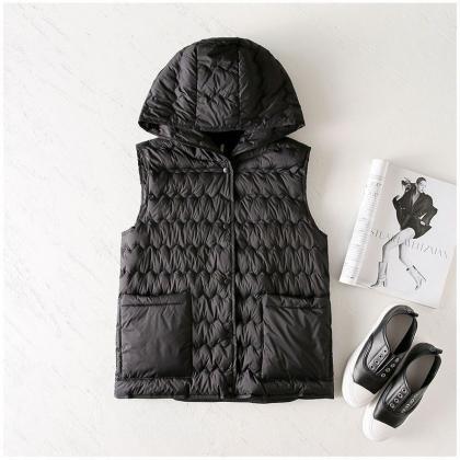 White Duck Down Hooded Wavy Light Down Jacket..