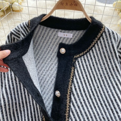 Loose Crew Neck Knitted Cardigan Jacket Tight..