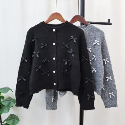 Bow Knit Cardigan Female 2023 Autumn And Winter..