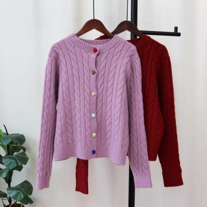 Love Heart Button Sweater Coat 2023 Autumn And..