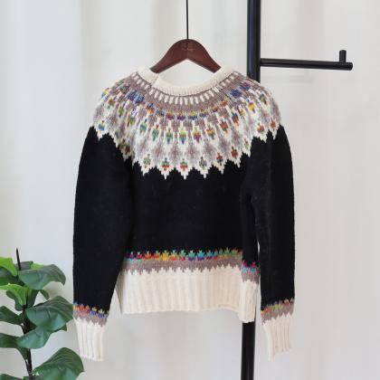 Vintage Jacquard Sweater Top For Women 2023 Autumn..