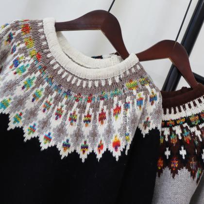Vintage Jacquard Sweater Top For Women 2023 Autumn..