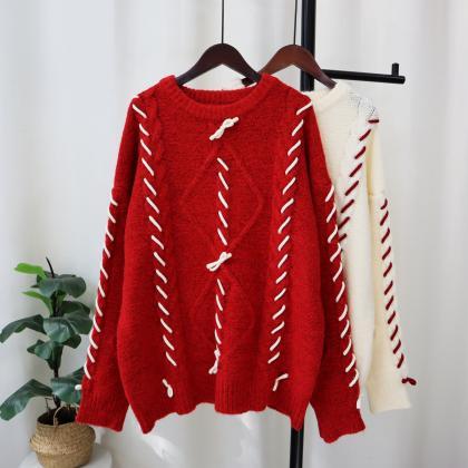 Red Knit Sweater Female Autumn And Winter 2023..