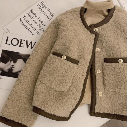 Light Coffee Color Small Fragrant Wind Lamb Wool..