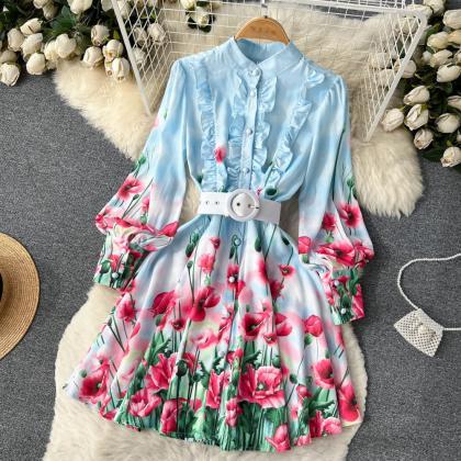 Floral Floral Dress For Women With Wooden Ear Edge..