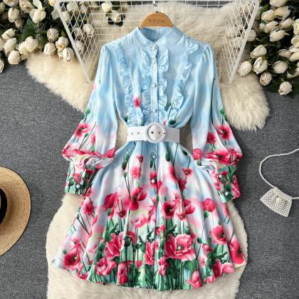 Floral Floral Dress For Women With Wooden Ear Edge..