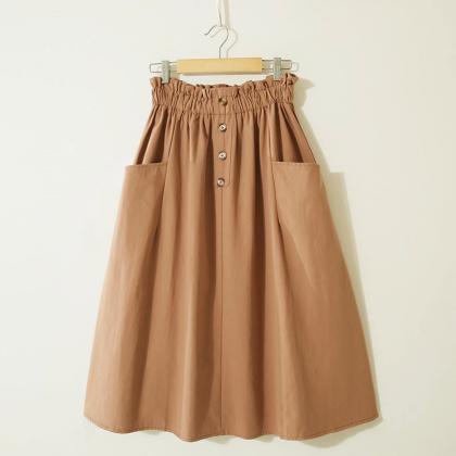 Spring/summer Preppy Solid Color High-waisted..