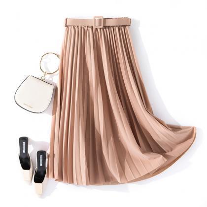 Solid Color Simple Accordion Pleated Skirt Skirt..