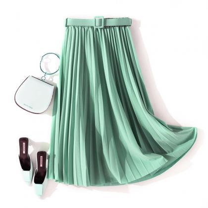 Solid Color Simple Accordion Pleated Skirt Skirt..
