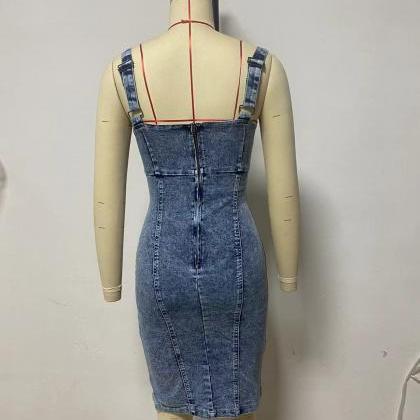 Make Old Casual Denim Dresses With Short Sleeves..