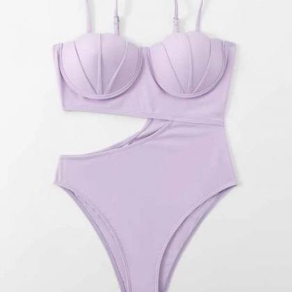 Solid Color One-piece Swimsuit For Women Sexy..