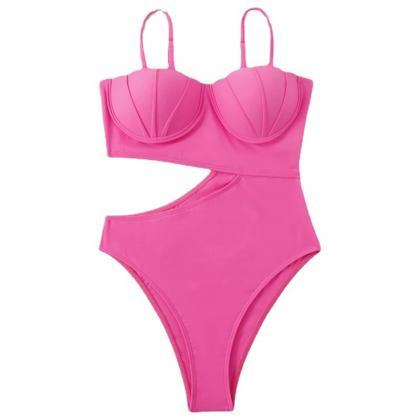 Solid Color One-piece Swimsuit For Women Sexy..