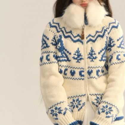 Christmas Tree Sweater Loose Knit Cardigan Coat