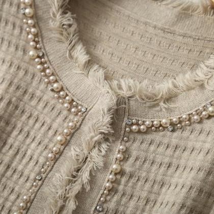 Beaded Knitted Spun Silk Cashmere Blend Cardigan..