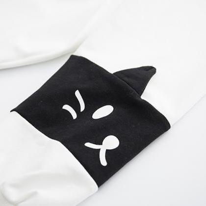 Cartoon Kitten Embroidery Sleeves Letter Print..