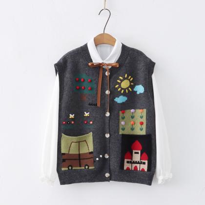 Knit Cardigan Vest Vest + Shirt Two-piece Set