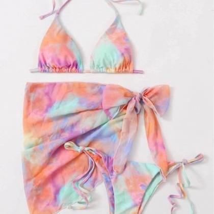 Swimsuit Bikini Tie Dyed Three Piece Set With..