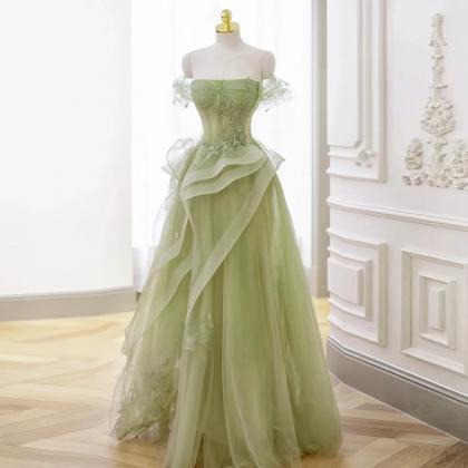 Green Strapless Forest Style Evening Gown With A..