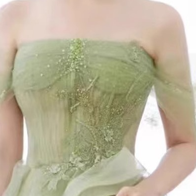 Green Strapless Forest Style Evening Gown With A..