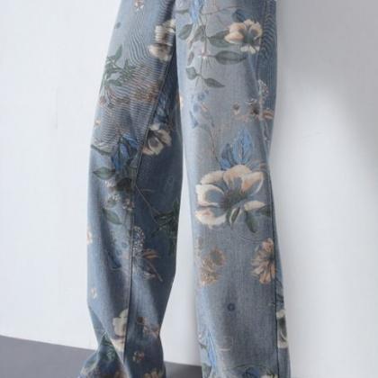 Printed Straight Leg Jeans For..