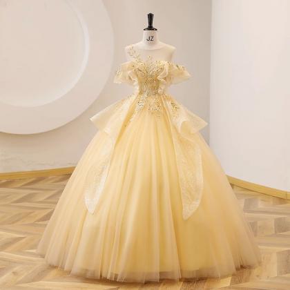 Colorful Yarn Yellow Evening Dress Student Vocal..