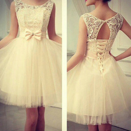 Cute Sleeveless Lace Bow Dress High Quality