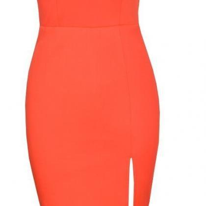Strapless Open Fork Pure Color Show Body Dress