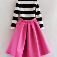 Cute Stripes Top And High Waist Cute Skirt High..