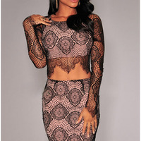 Round Neck Long Sleeve Lace Lace Two-piece Mao..
