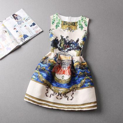 3d Print Dress Sleeveless Vest Muti Skirt