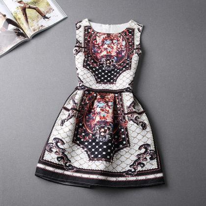 3d Print Dress Sleeveless Vest Muti Skirt