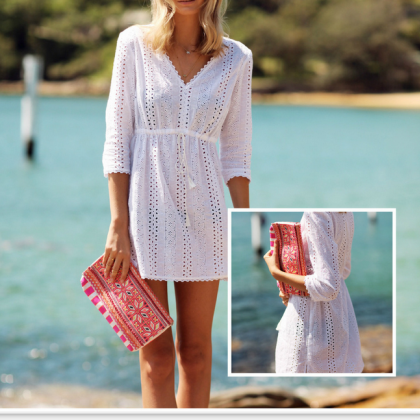 Cute Collect Waist Deep V Holiday Beach Dress..