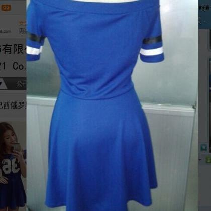 Blue Off The Shoulder Mini Skater Dress