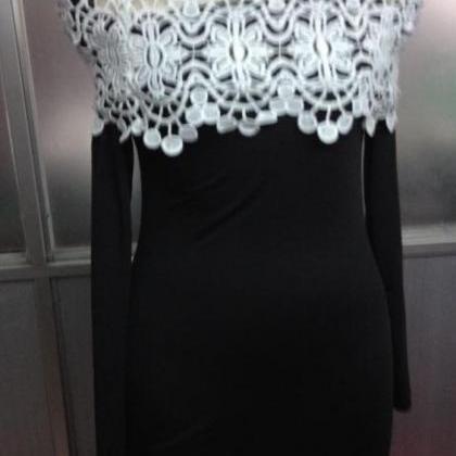 Autumn Winter Spring Long Sleeve White Lace Collar..