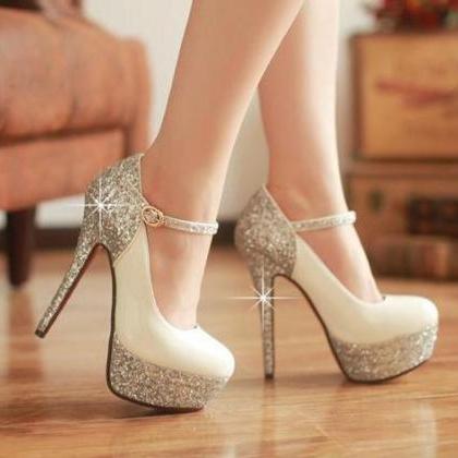 Silver Glitter High Heel Shoes