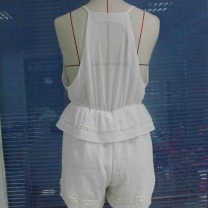 White Condole Belt Sexy Jumpsuits Romper Playsuit..