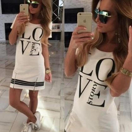 Cute Letter Long Shirt Dress