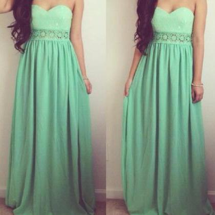 Green Strapless Lace Waist Dress