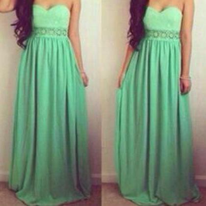 Green Strapless Lace Waist Dress
