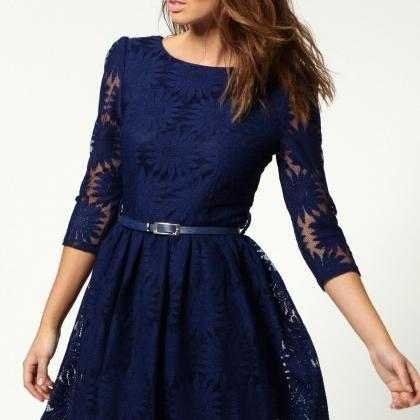Long Sleeve Embroidery Lace Dress..