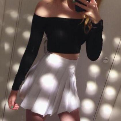 White Black Dark Blue Cute Deisgn Skirt