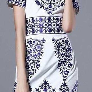 Elegant Blue White Dress