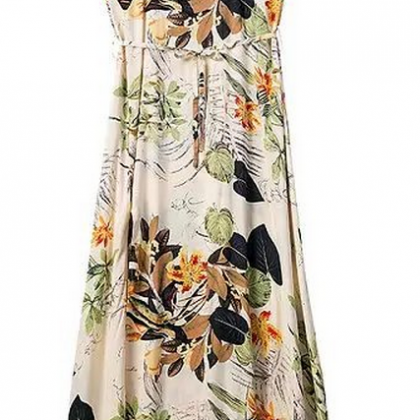 Cute Long Print Dress Fork Dress High Quality