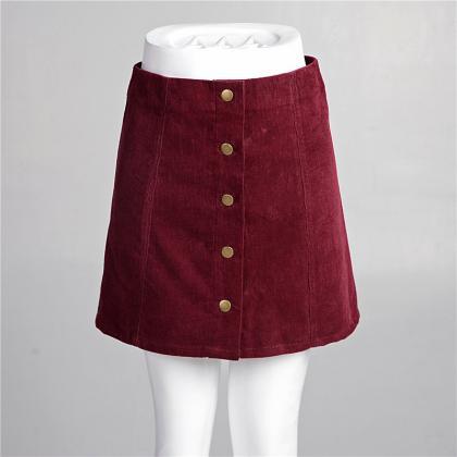 Short A-line Corduroy Skirt Featuring Button Front