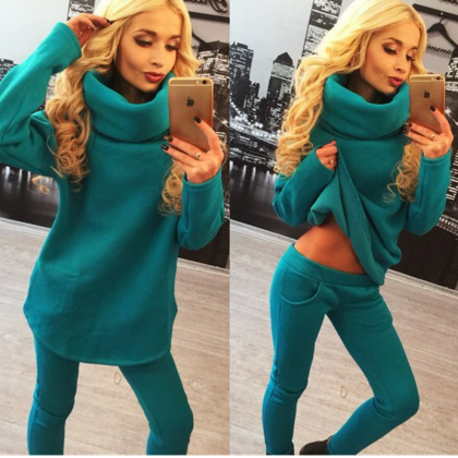 Fashion Two Piece High Collar Swearer Suit